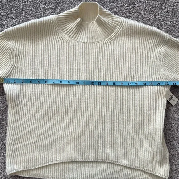 NWT Anthropologie Maeve Ivory Rib Knit Sweater, Mock Neck, Balloon Sleeves,Small - Picture 8 of 15